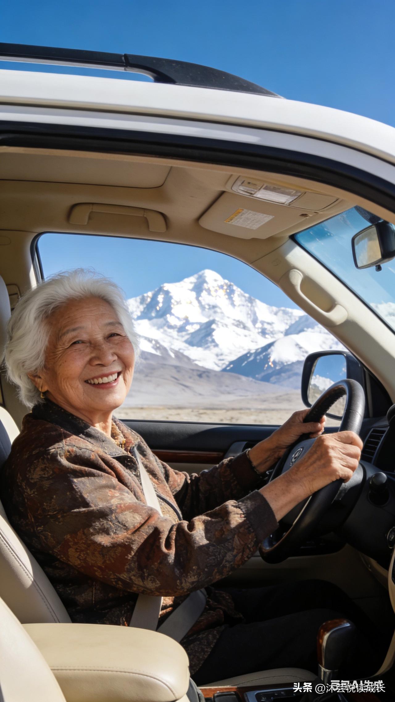 昨天刷到一个视频，真的被狠狠震撼到了！
 
一位75岁大妈，独自开车去西藏，这已