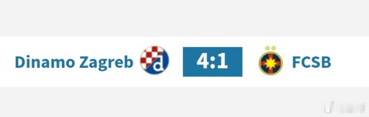 萨格勒布迪纳摩4比1战胜布加勒斯特星，目前在欧联杯中积10分，排名第20 萨格勒