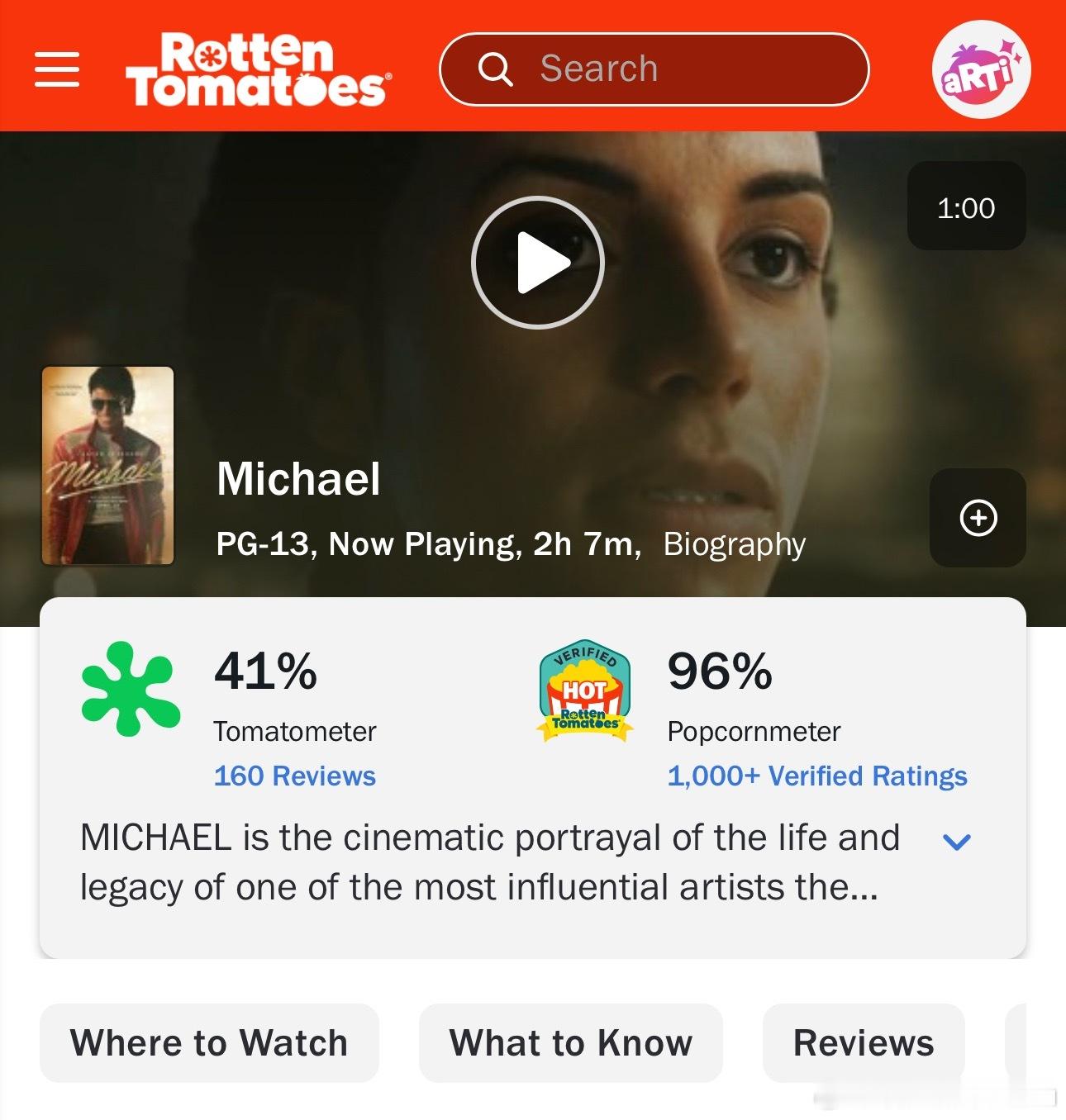 今天在内地上映的《迈克尔·杰克逊：巨星之路》观众口碑还不错，烂番茄爆米花指数96