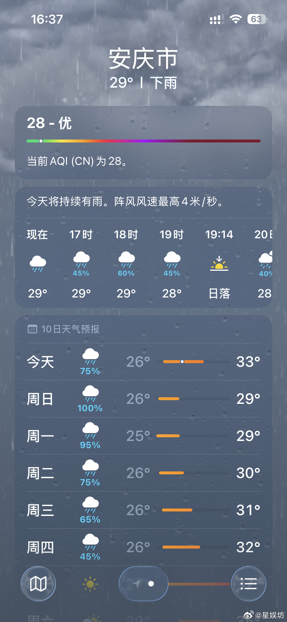 今天雨没落下来，好闷热呀，你那里天气咋样？ 安庆
