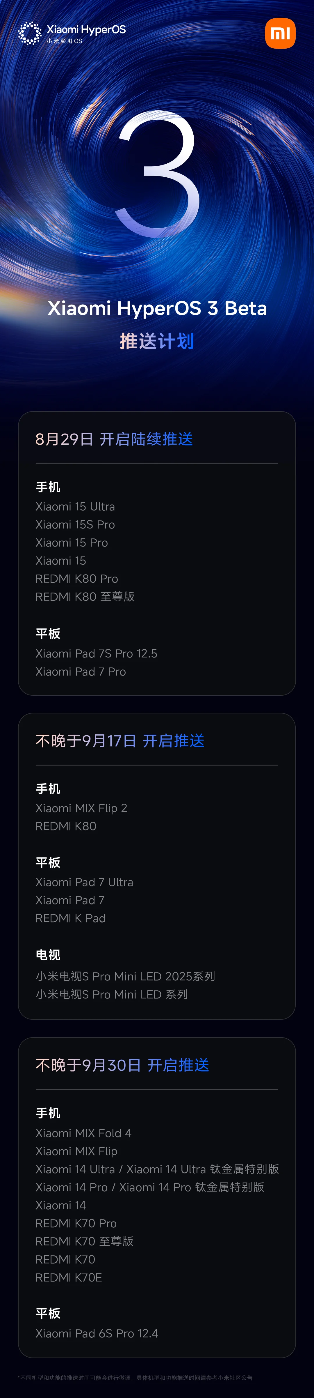 小米澎湃OS 3 Beta版推送计划
