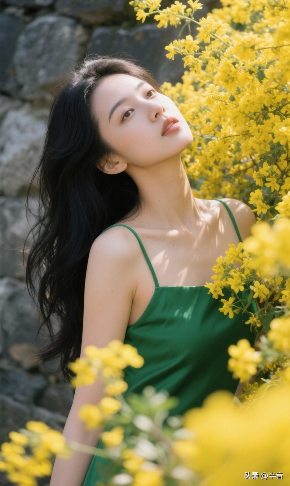 春有约，花不误🌿
找一面石墙，穿一条绿裙子
春天的快乐，就是这么简单～
怎样穿