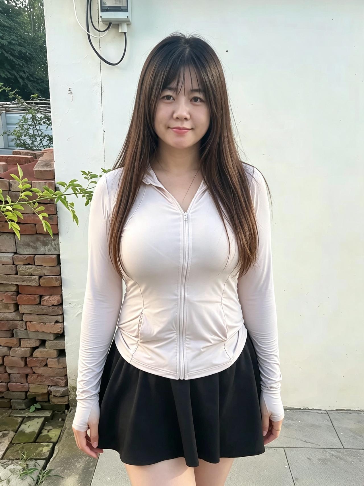 农家小院，白墙草木
浅外套衬着乌黑长发
淡淡的笑容
像山野吹来柔和的风
朴素，却