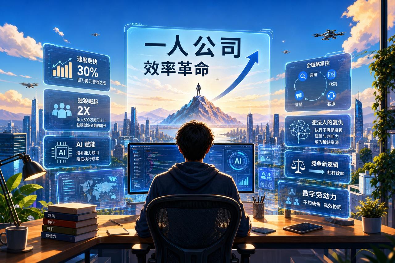 【一人即公司：AI正在重构商业的最小单元】

过去有个商业常识：生意做大了就得招