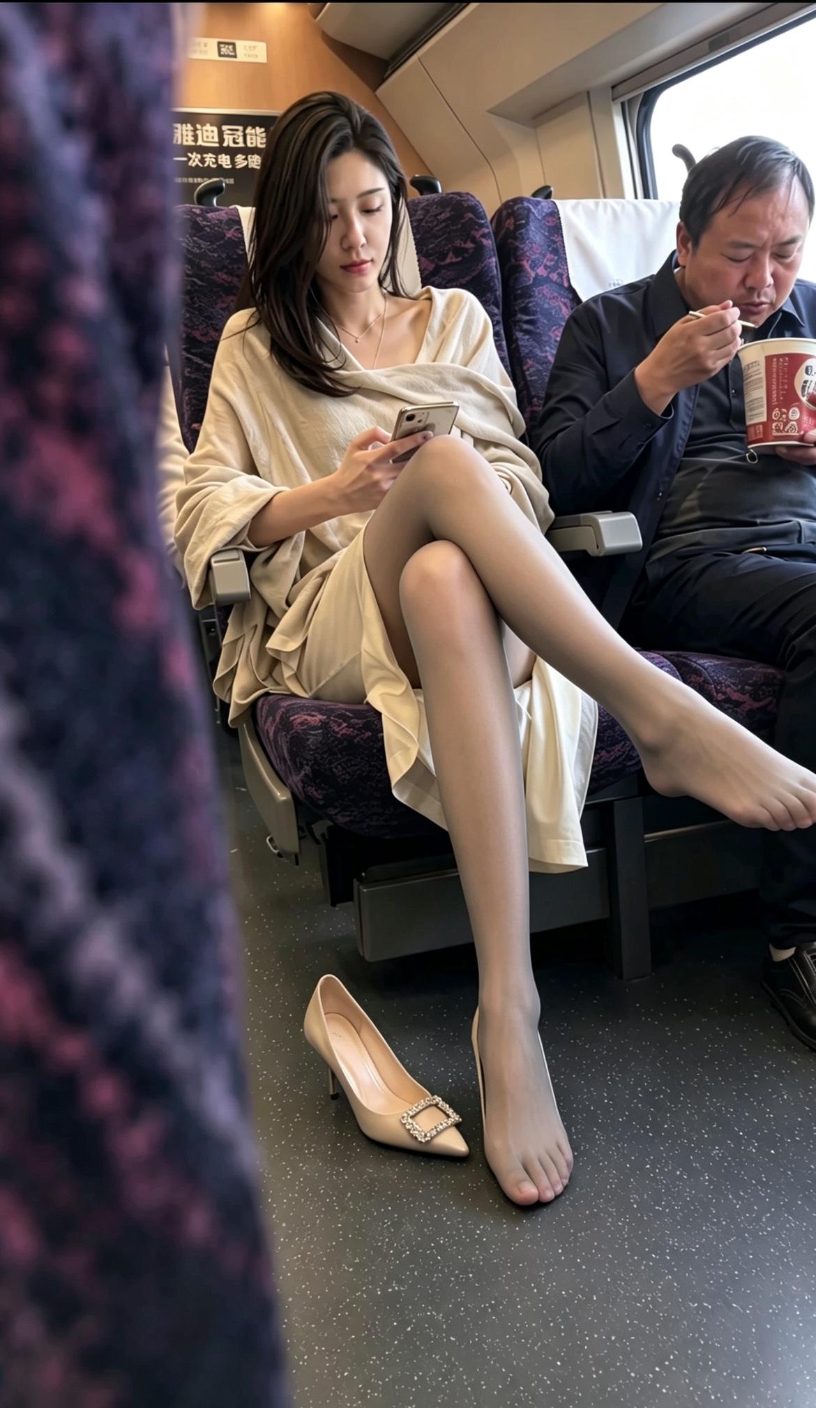 虽然说偷拍可耻，但这次我倒想支持一下这个偷拍。
在公共场合，车厢内这位女士竟直接