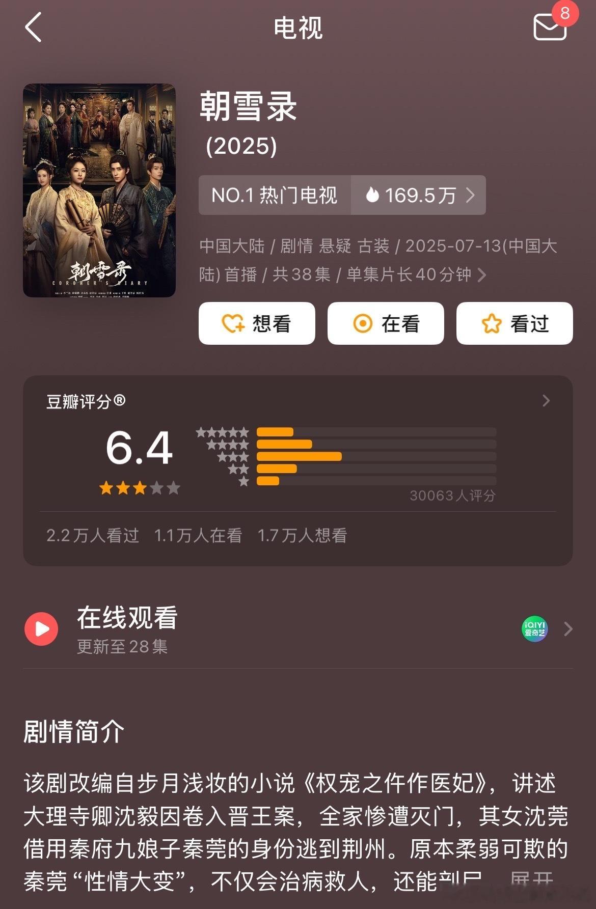 朝雪录豆瓣开分6.4朝雪录豆瓣6.4 ​​​怎么说 ​​​