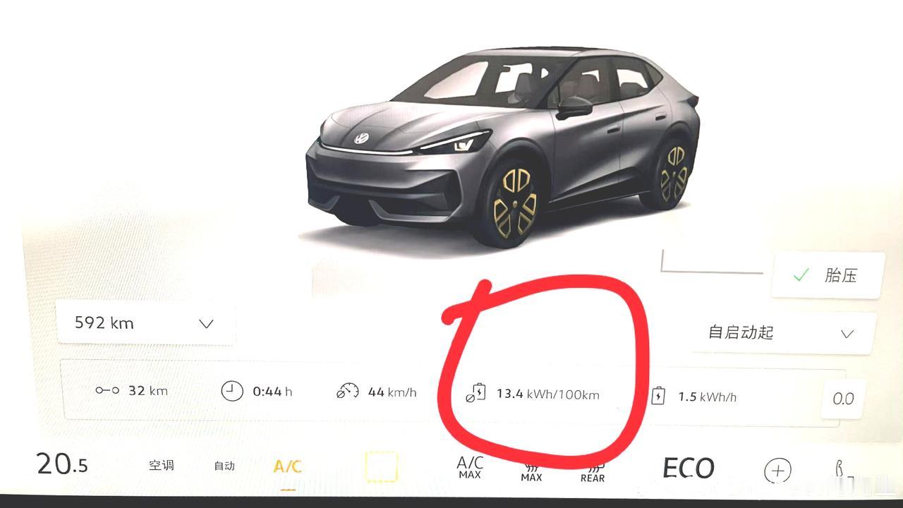 这是与众06在这个夏天的能耗水平，百公里电耗13.4kwh。
很低了吧，跟我那辆