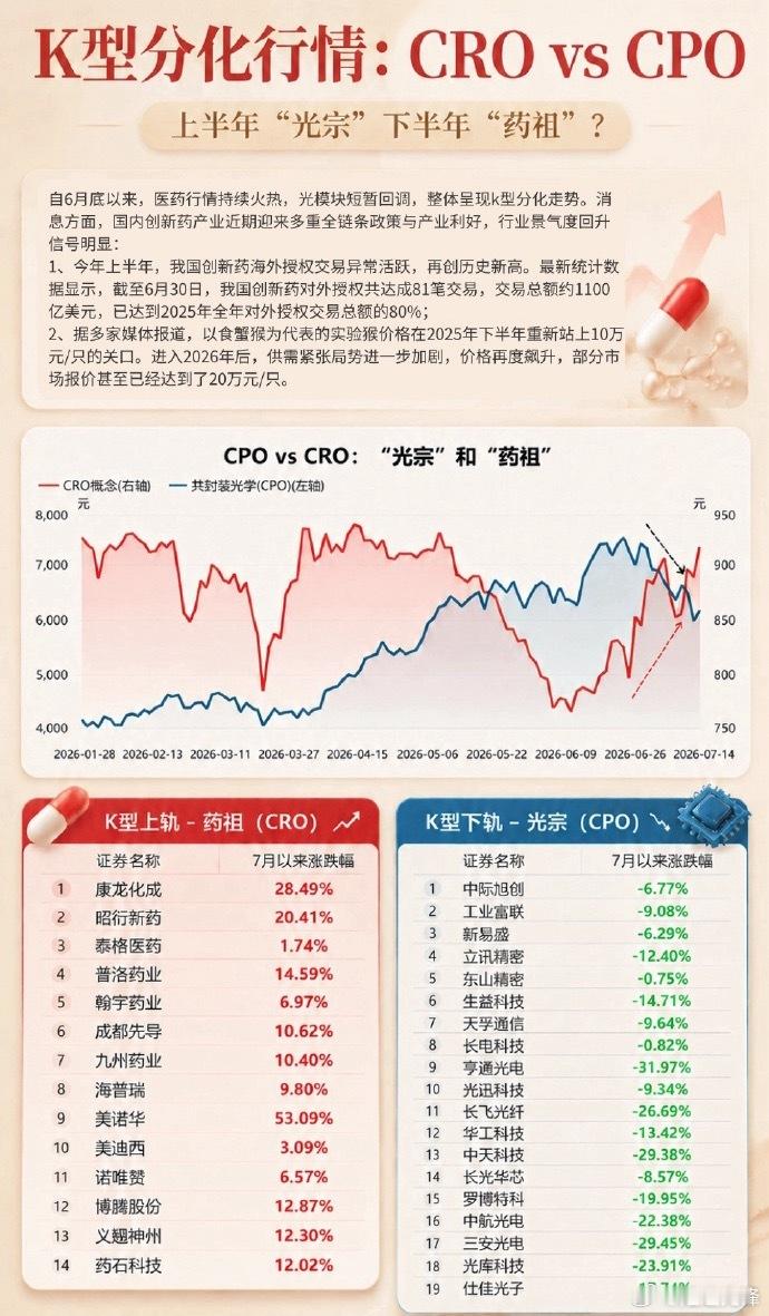 上半年炒光下半年炒药板块轮动十分清晰，光模块休整，创新药借着出海大单与实验猴紧缺