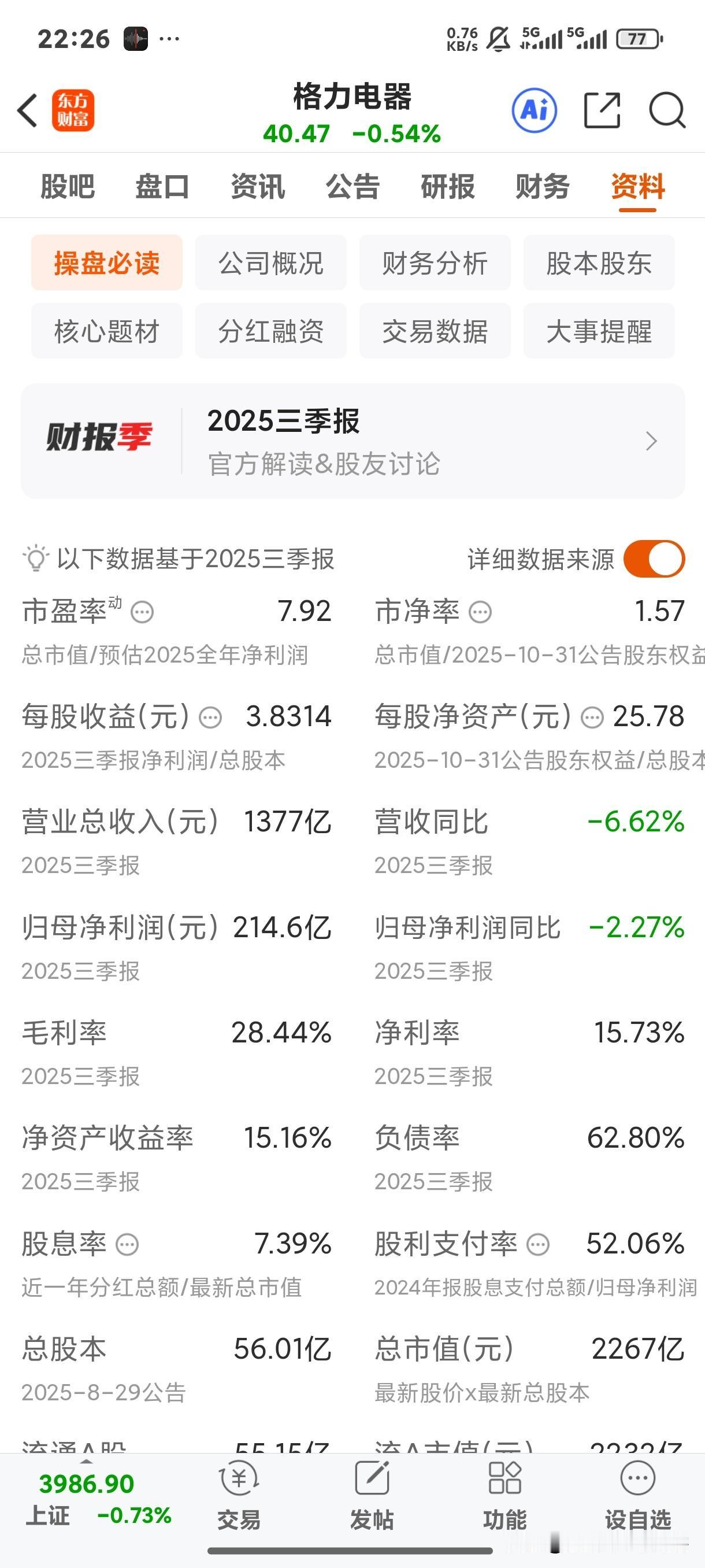 格力电器三季报，稳健，略微超出预期，分红慷慨

2025年10月30日晚间，格力