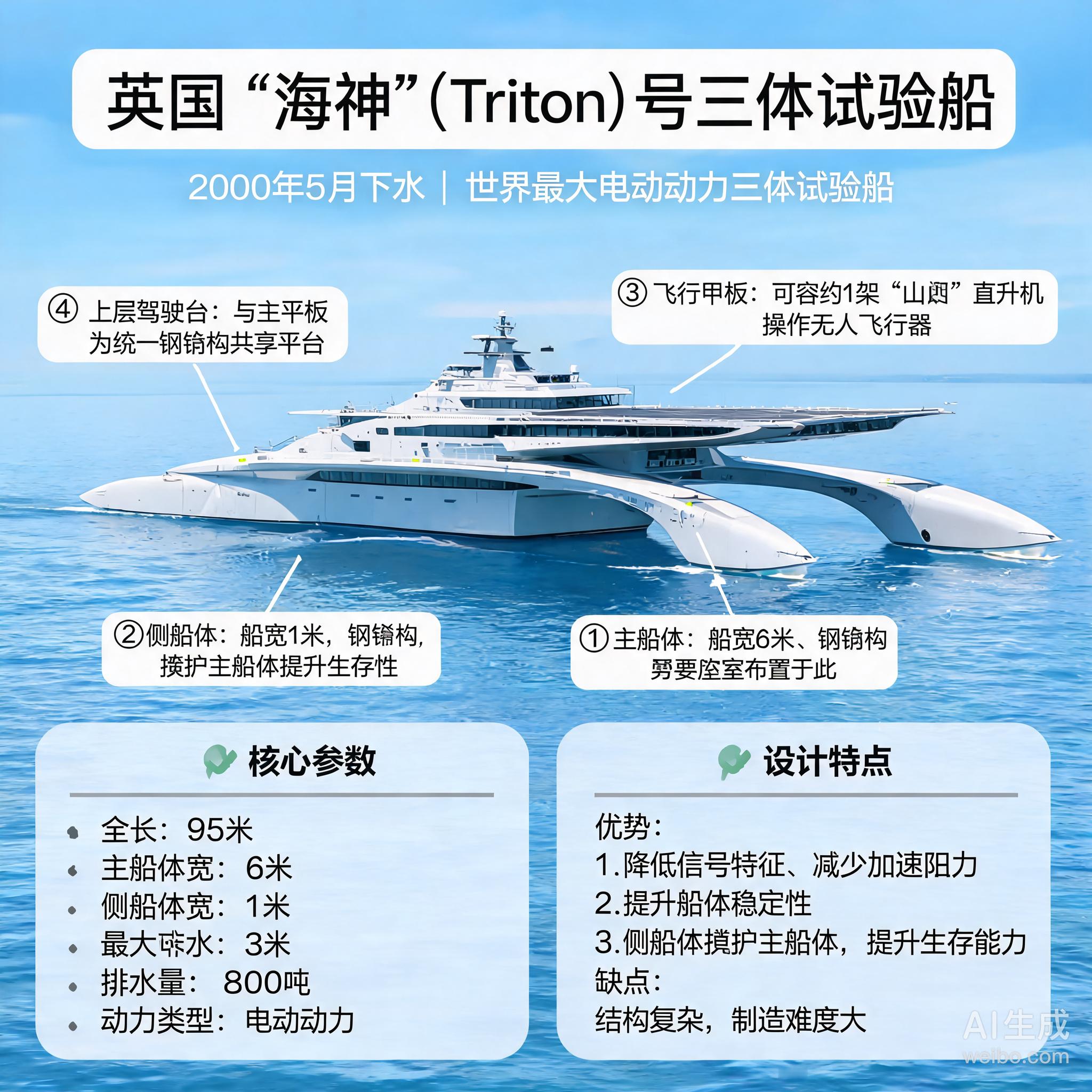 军事ai新视野 英国“海神”号三体试验船“海神”（Triton）号三体试验船是英