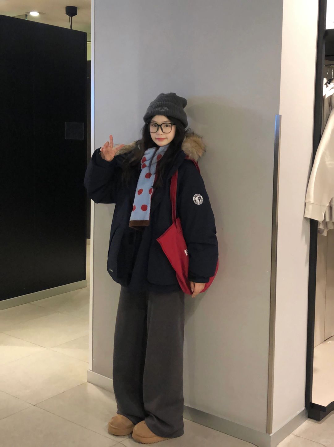 ❄️冬天的藏青色棉袄好韩！好好看！！！