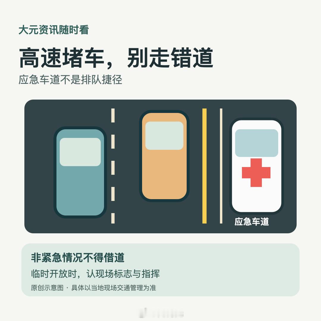 高速堵车，别把应急车道当捷径：非紧急情况不得驶入。若当地明确临时开放，就按现场标
