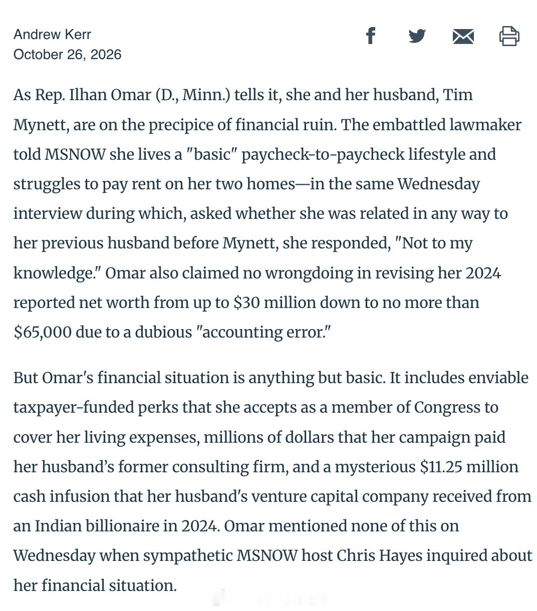 <Washington Free Beacon> 报道，民主党众议员Ilhan 
