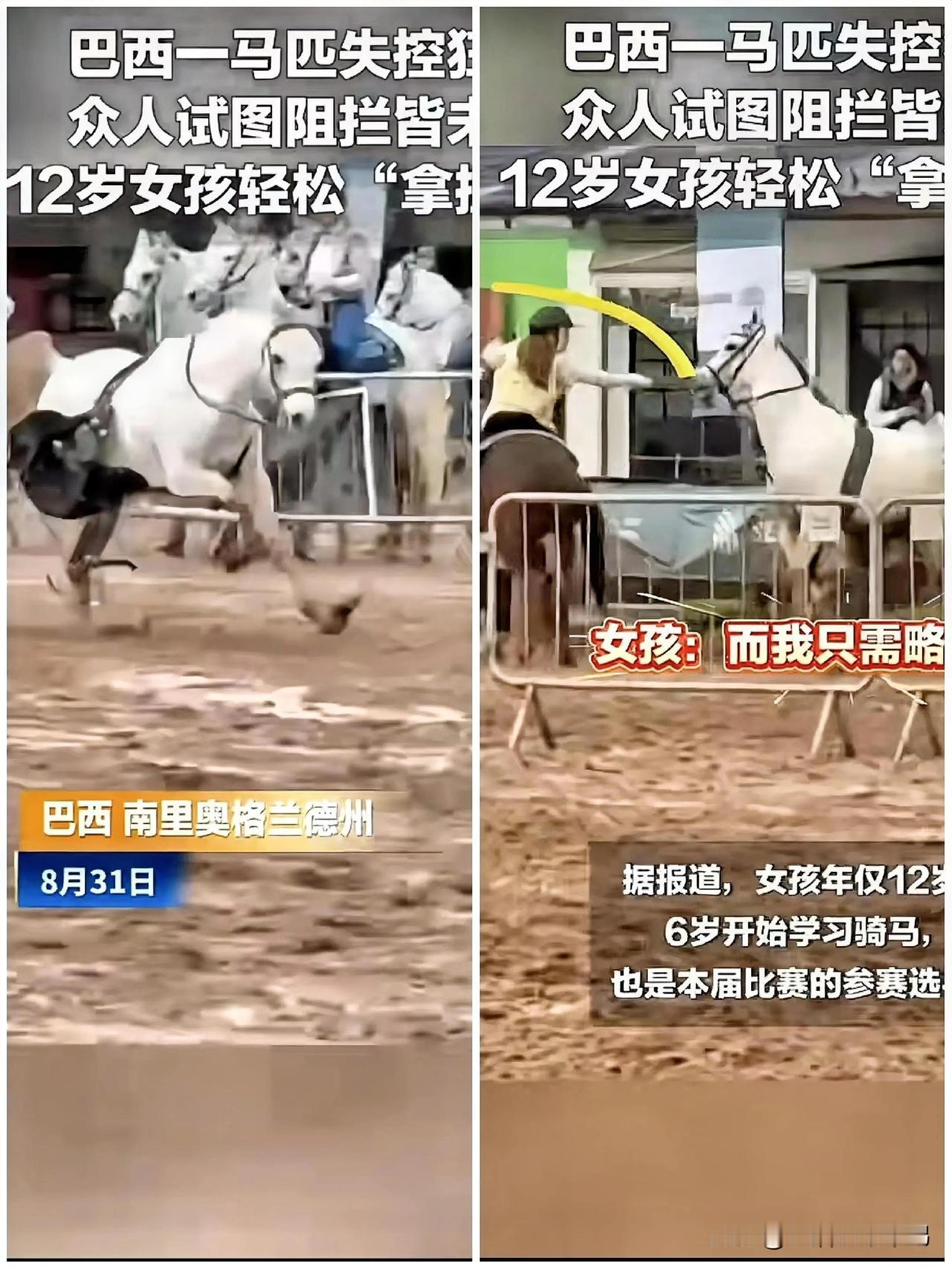 当失控的那匹白马在巴西南里奥格兰德州埃斯泰奥市的马场上飞奔时，马场的工作人员内心