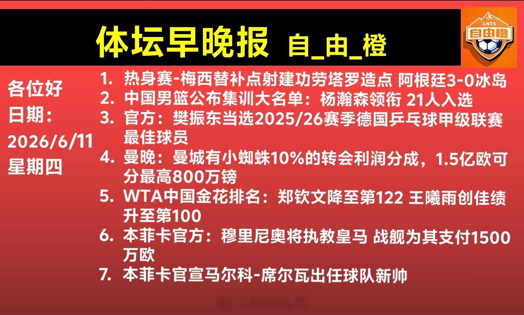自由橙体坛早晚报每日橙语