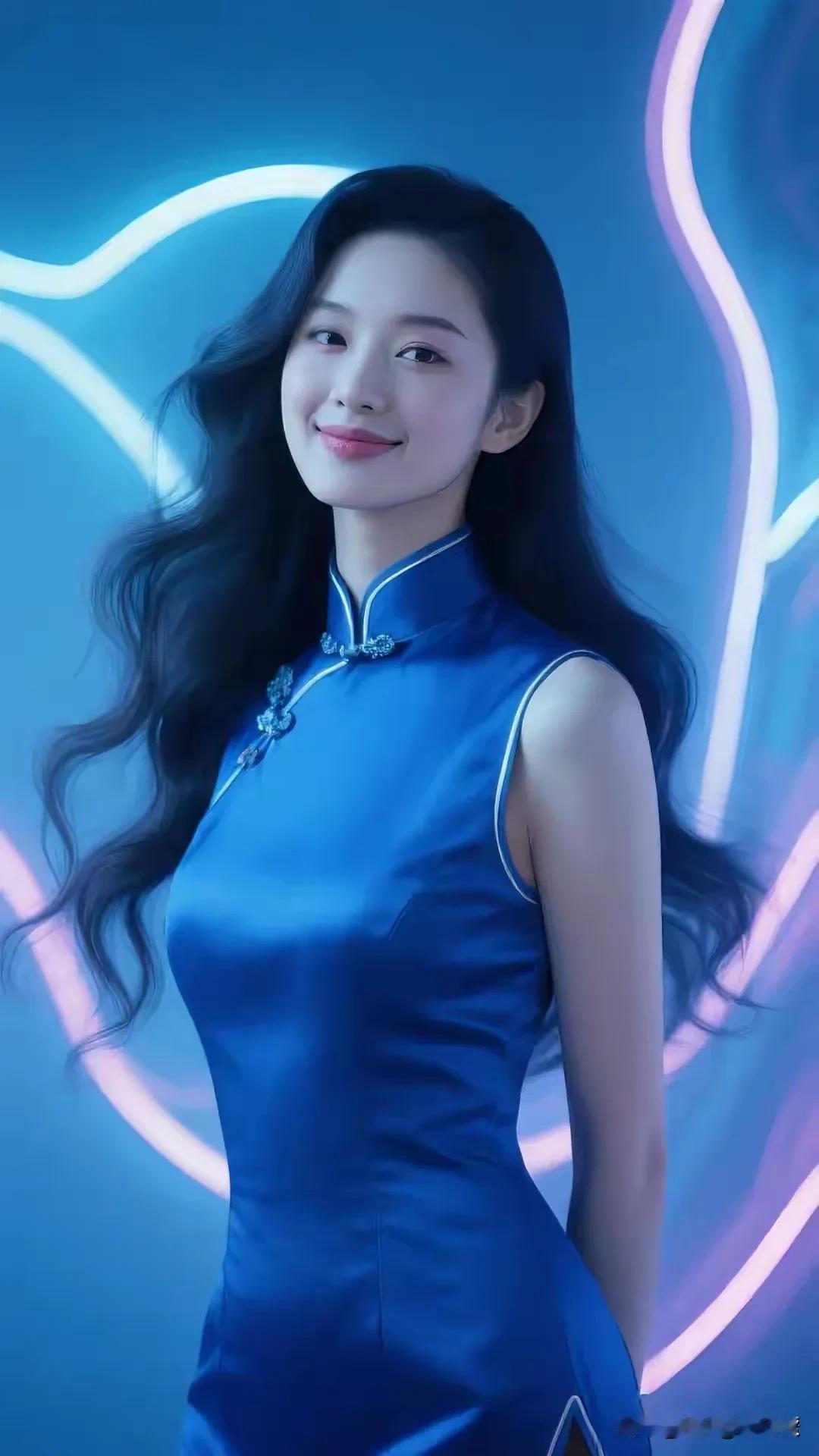 中国旗袍样式多
精美蓝调真不错
云鬓飘飘花眼影
容颜绝世韵倾城