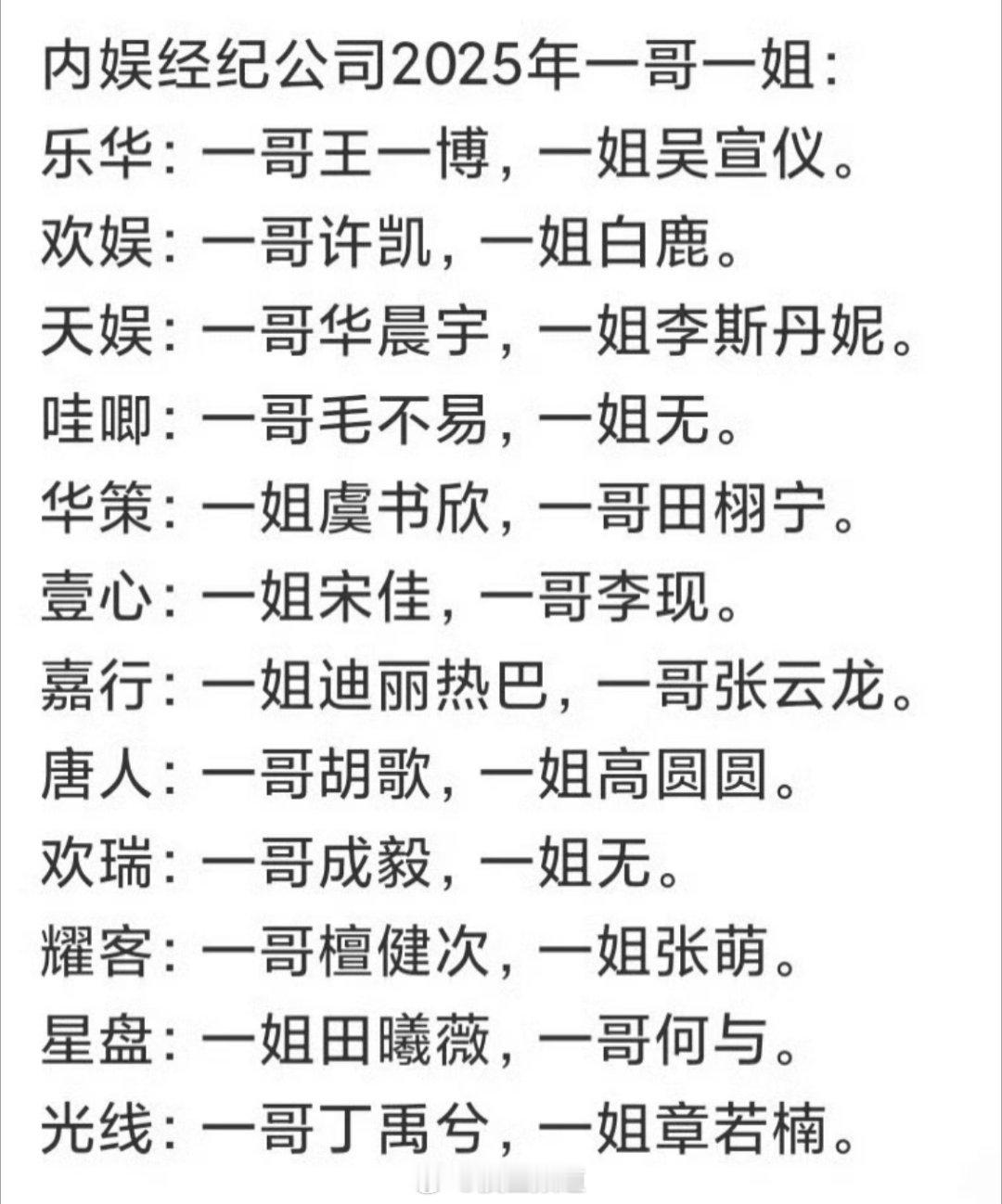 ？？？ 内娱经纪公司一哥一姐 ​​​
