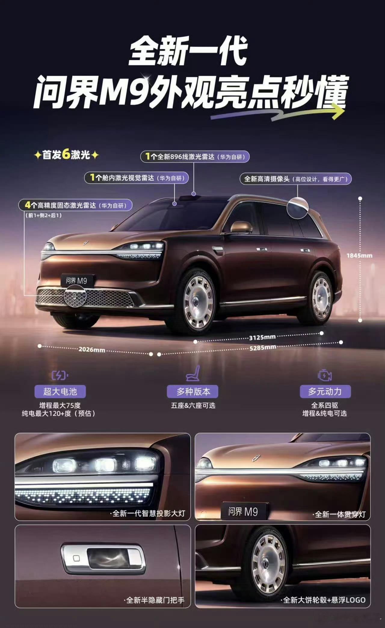 一边是坚持的走纯视觉路线而华子这边 激光雷达都干到6个了…全新一代问界M9官宣