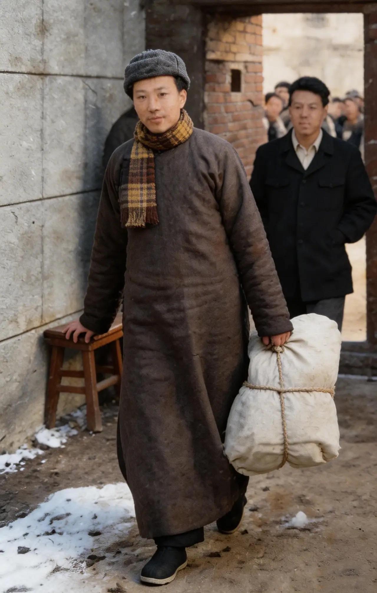 这是1951年一名看起来斯斯文文的男子提着行李投案自首。原来，这名男子正是潜伏上