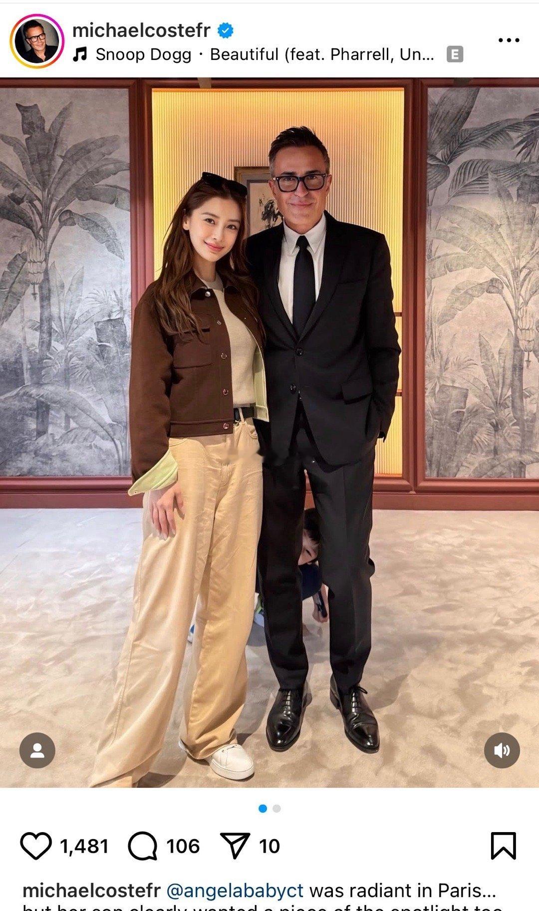 Angelababy和爱马仕总监老友的合照，看起来很松弛，状态很好👍Angel