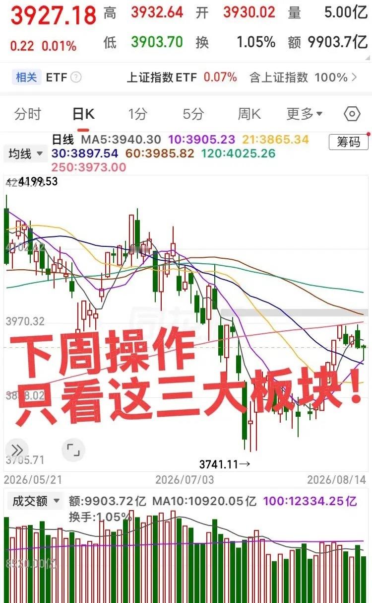 下周操作只看这三大板块！第一个板块，医疗服务中药创新药板块，板块突破新高震荡整理