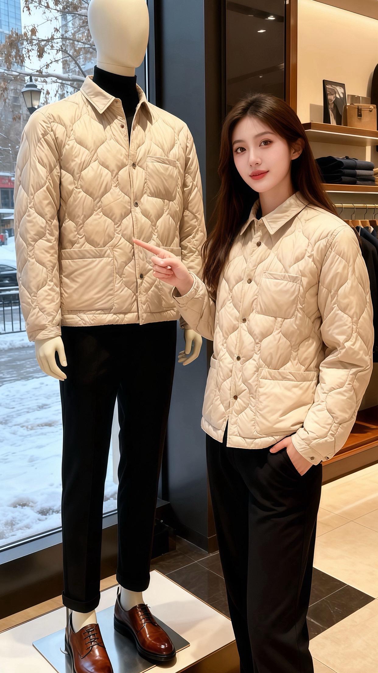 雪落的傍晚，林晚在男装店试米白菱格棉服，指尖碰领口时，撞进沈则的视线—...