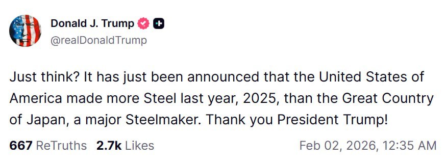 特朗普通过 Truth Social 发文称：想想看？刚刚宣布，2025 年，美