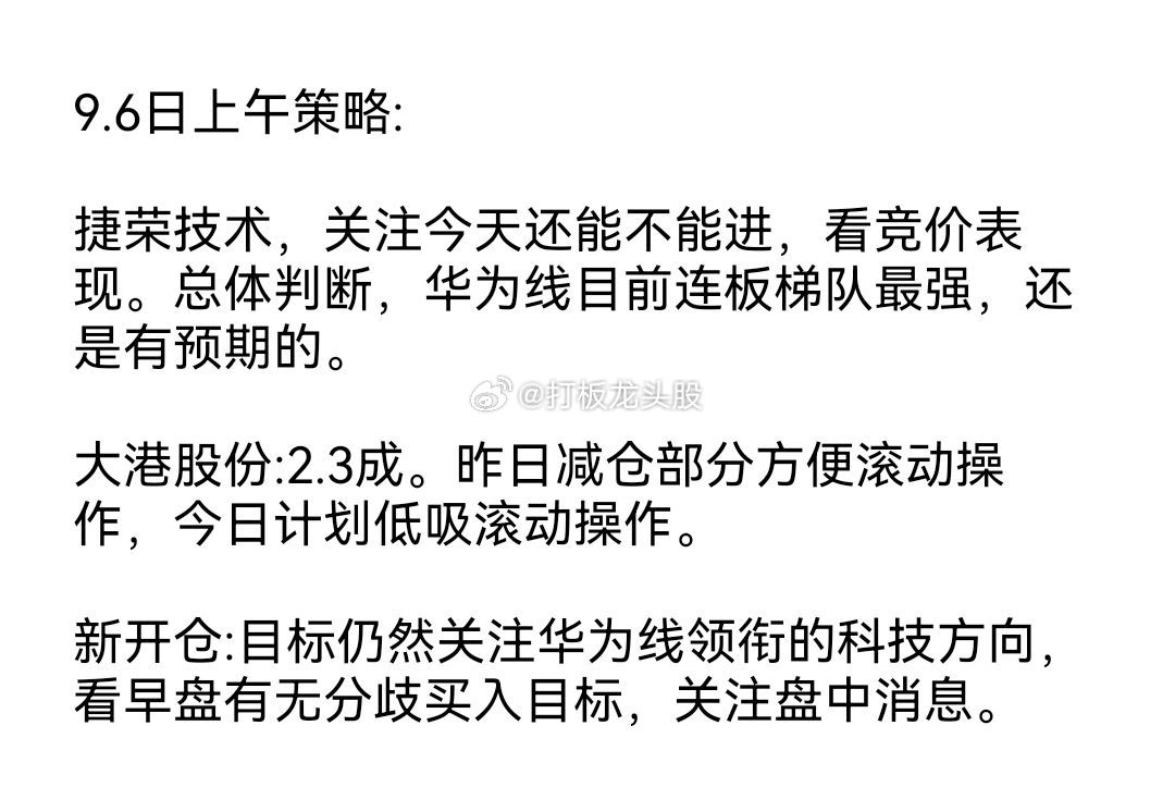 今日策略已经分享，目标仍然关注华为线领衔的科技方向，看早盘有无分歧入手目标，关注