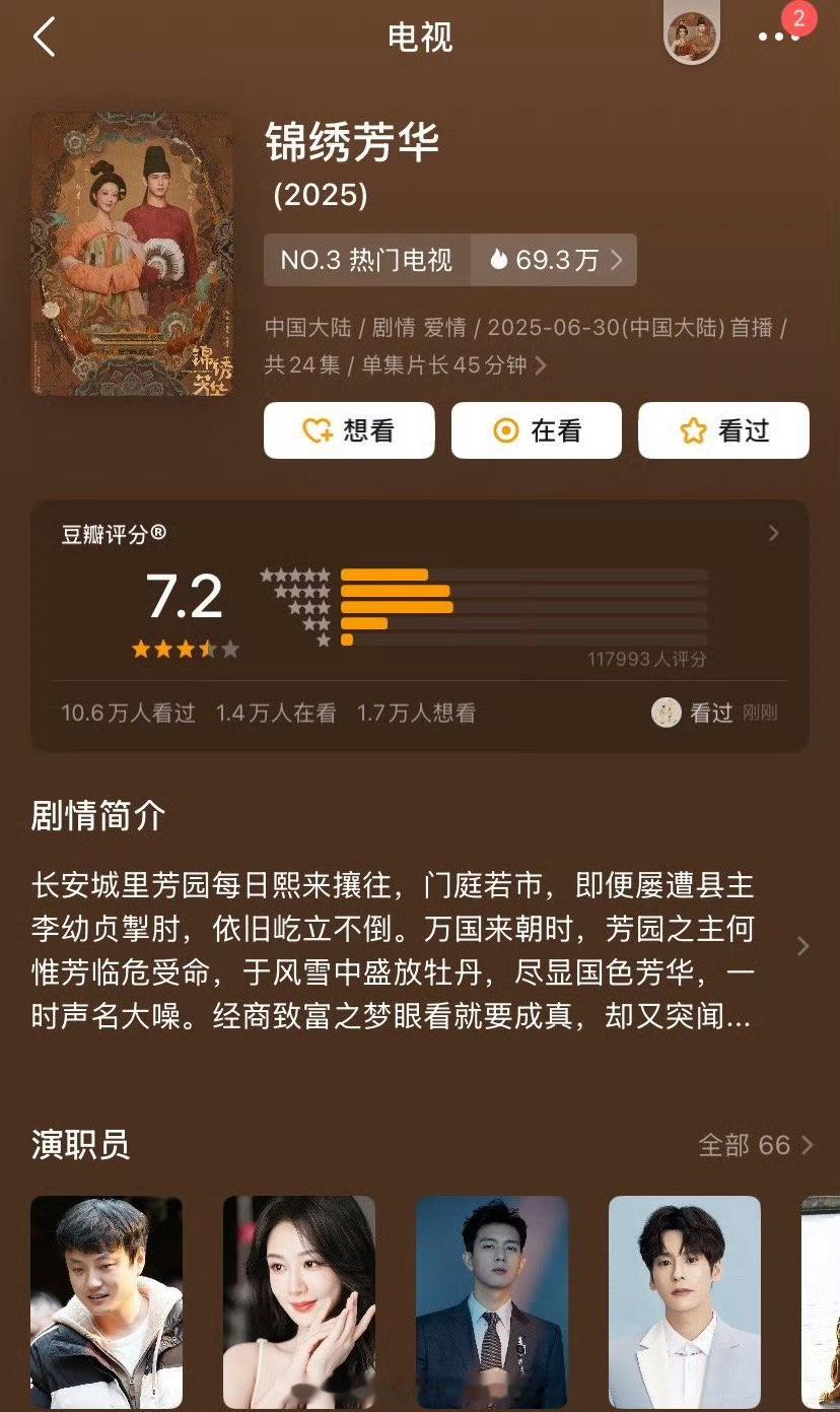 杨紫、李现《锦绣芳华》豆瓣开分7.2分，你们觉得高了还是低了？！ 锦绣芳华 ​​