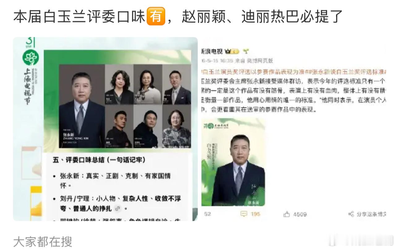 本届白玉兰评委什么口味？网友预测迪丽热巴、赵丽颖必提。 