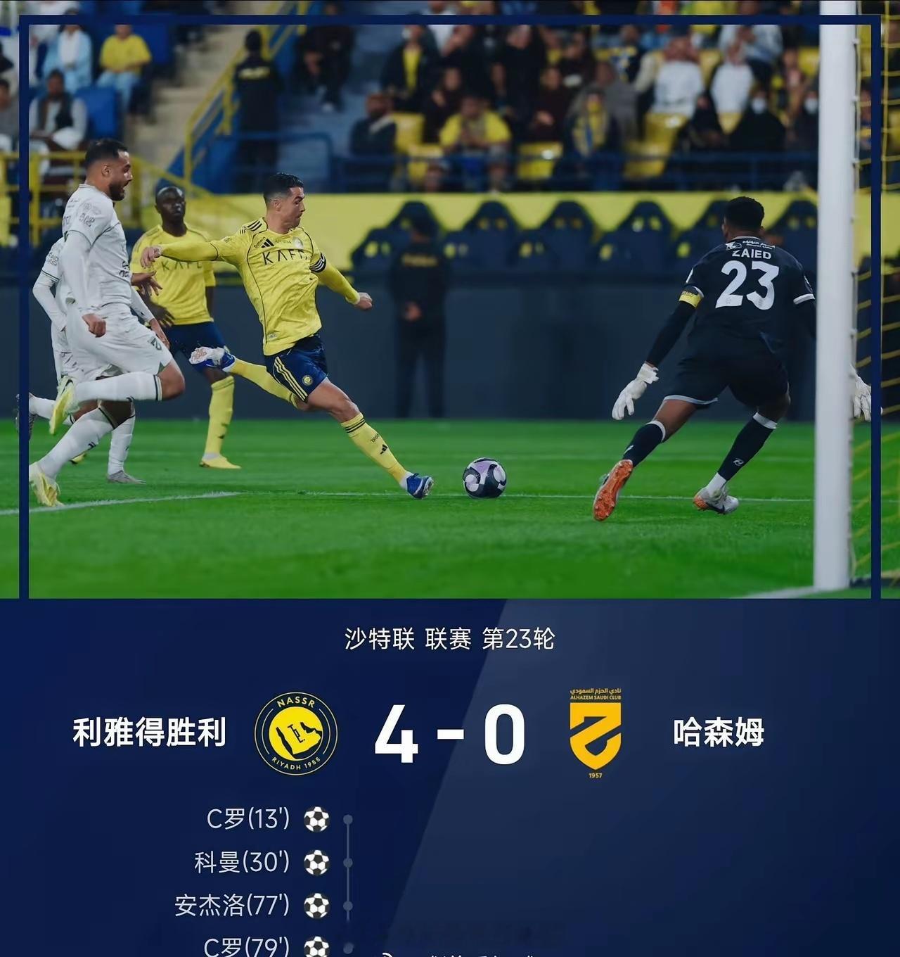 C罗又双叒叕爆发了！昨晚那场球看得我热血沸腾，利雅得胜利4-0完胜哈姆森，C罗梅