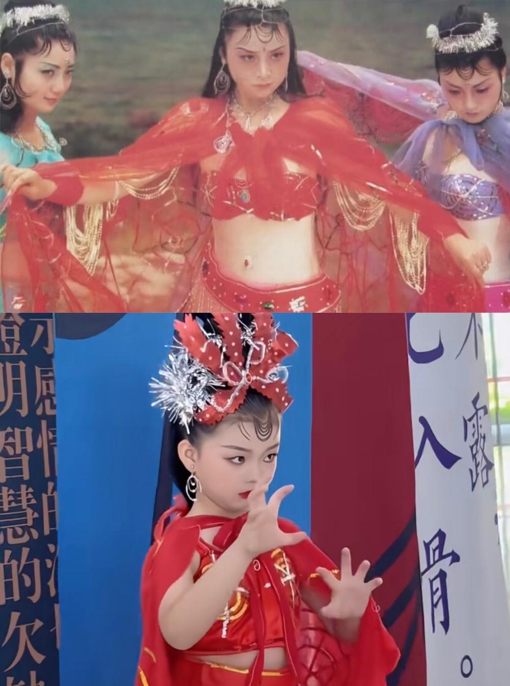 小姑娘冷面走来，
气势上十分还原还摆了一个招牌动作，
很凶很凶。
要不说经典就应