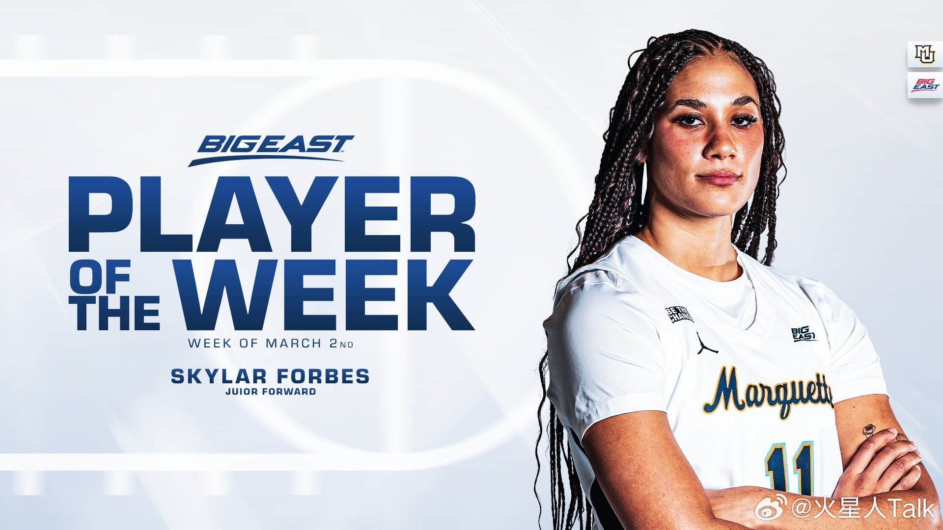 Big East联盟第17周表现奖（2025-2026赛季）。NCAA男篮最佳球