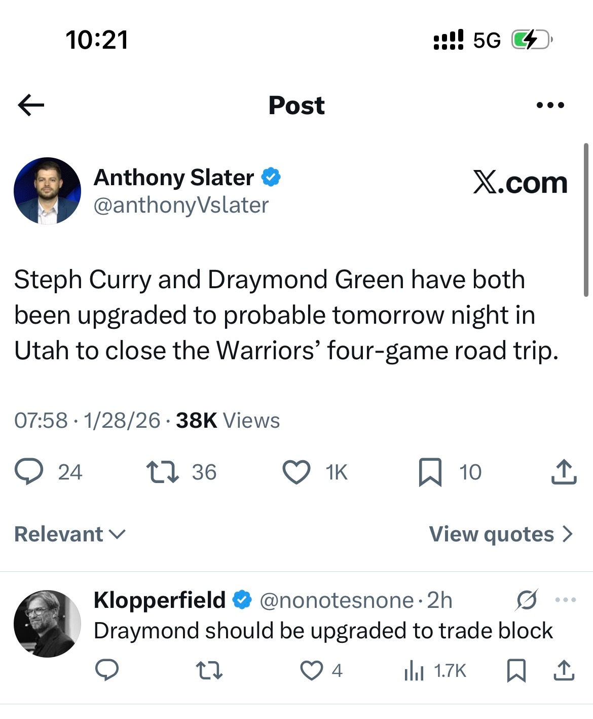 库里和追梦明天大概率出战 