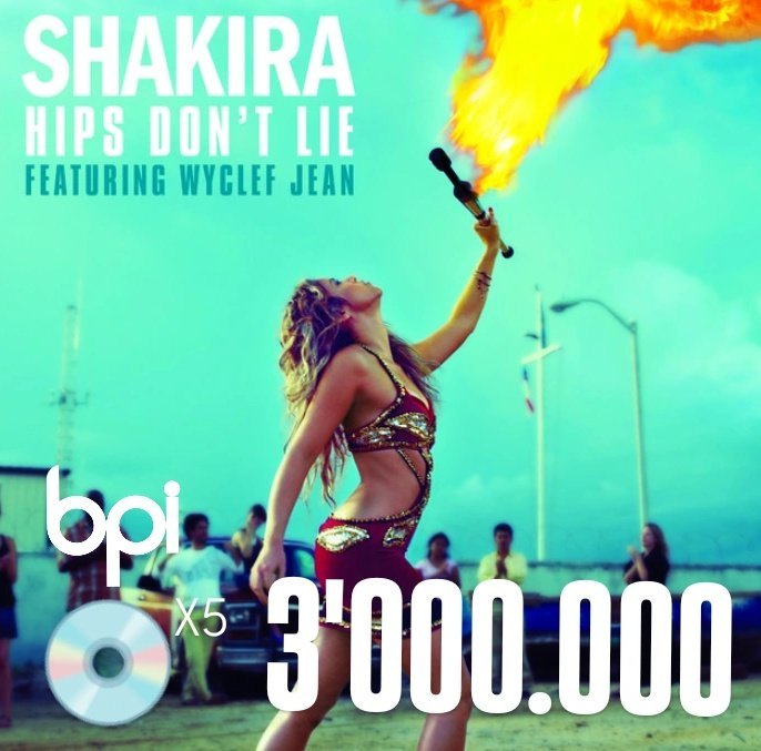 【Hips Dont Lie】获英国认证5白金300万销量Shakirashak