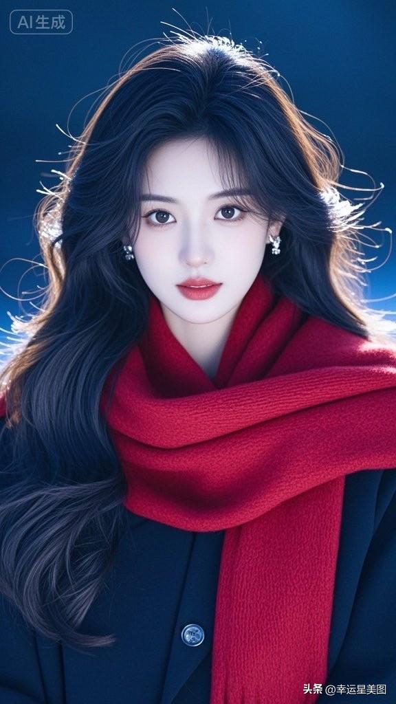 这姑娘真美，红围巾配她好好看。
