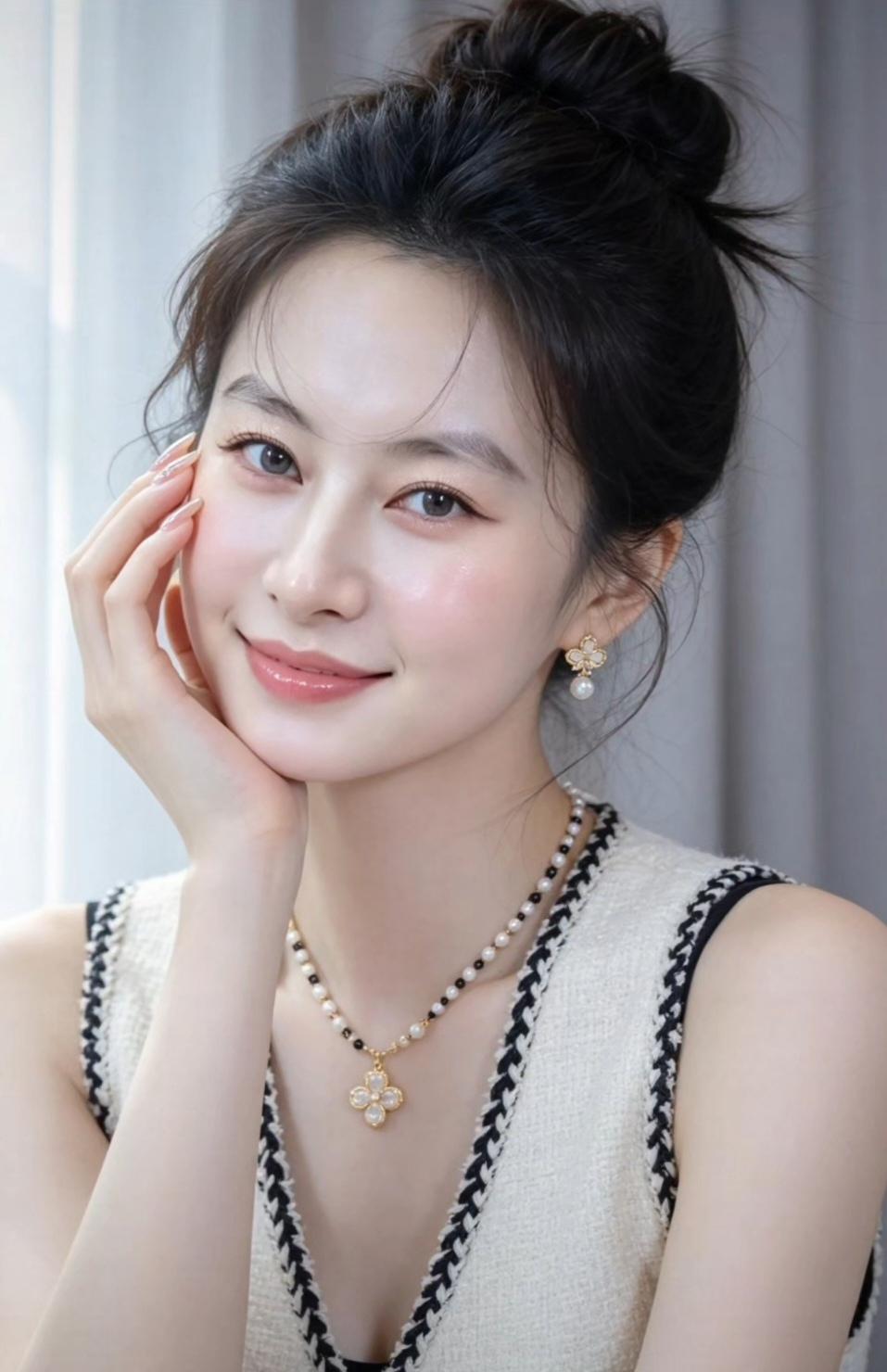 这位美女正在微笑，好温柔。