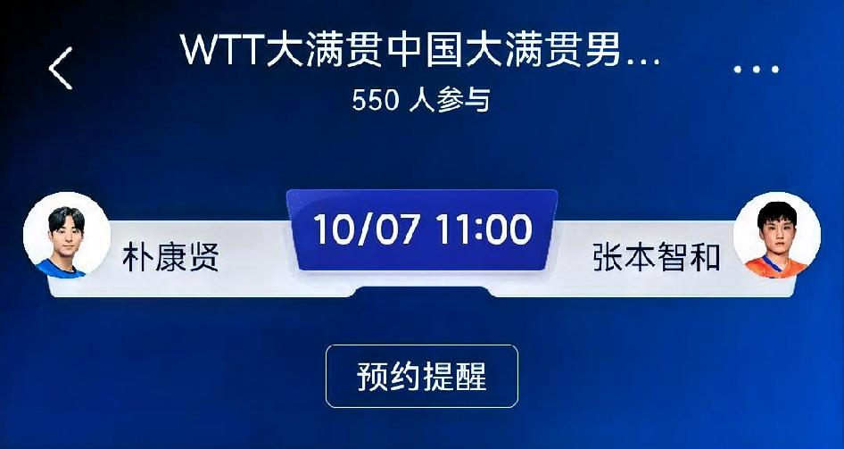 赛前预测：朴康贤 VS 张本智和（WTT中国大满贯男单1/16决赛）
 
朴康贤
