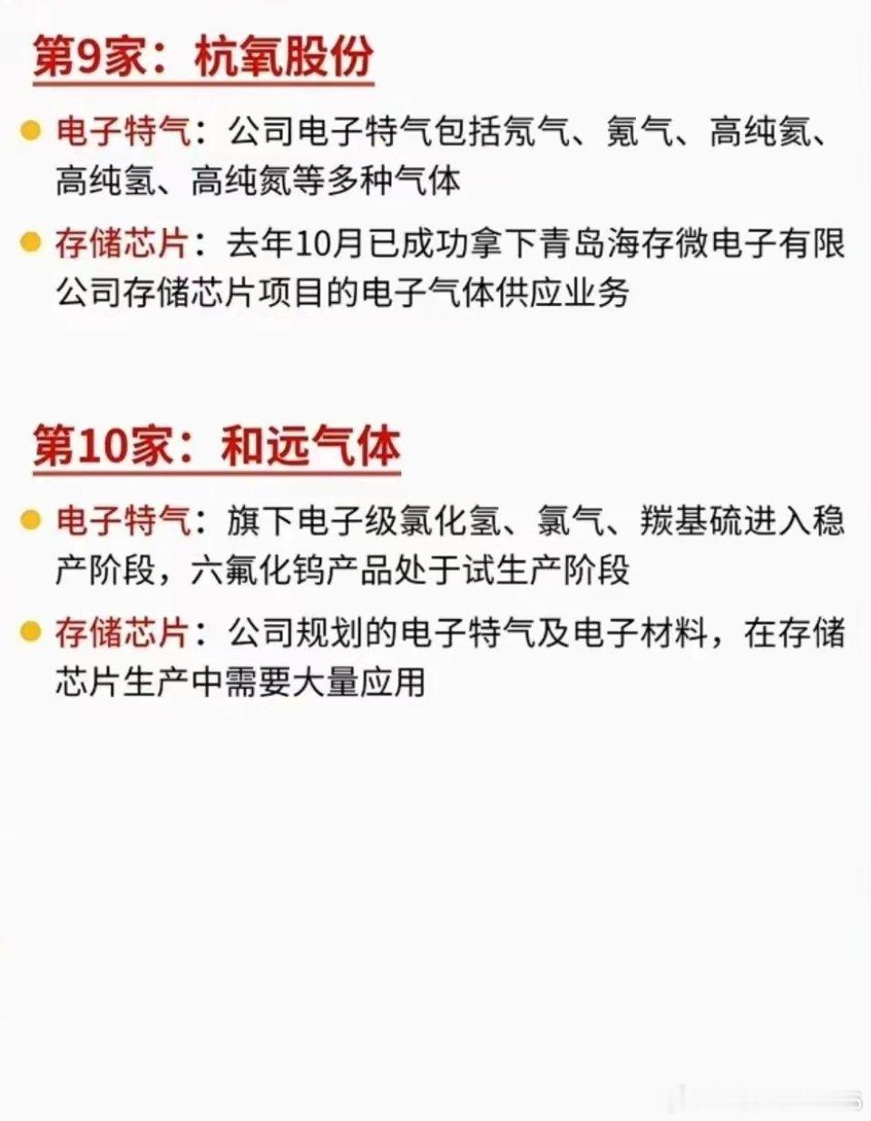 电子特气+存储芯片深度绑定十家核心企业盘点！存储芯片国产化浪潮加速推进，电子特气