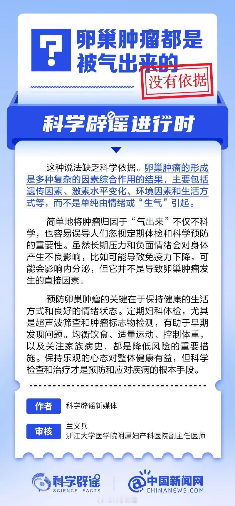 科学辟谣进行时  【 卵巢肿瘤都是被气出来的吗  ？没有依据】卵巢肿瘤的形成是多