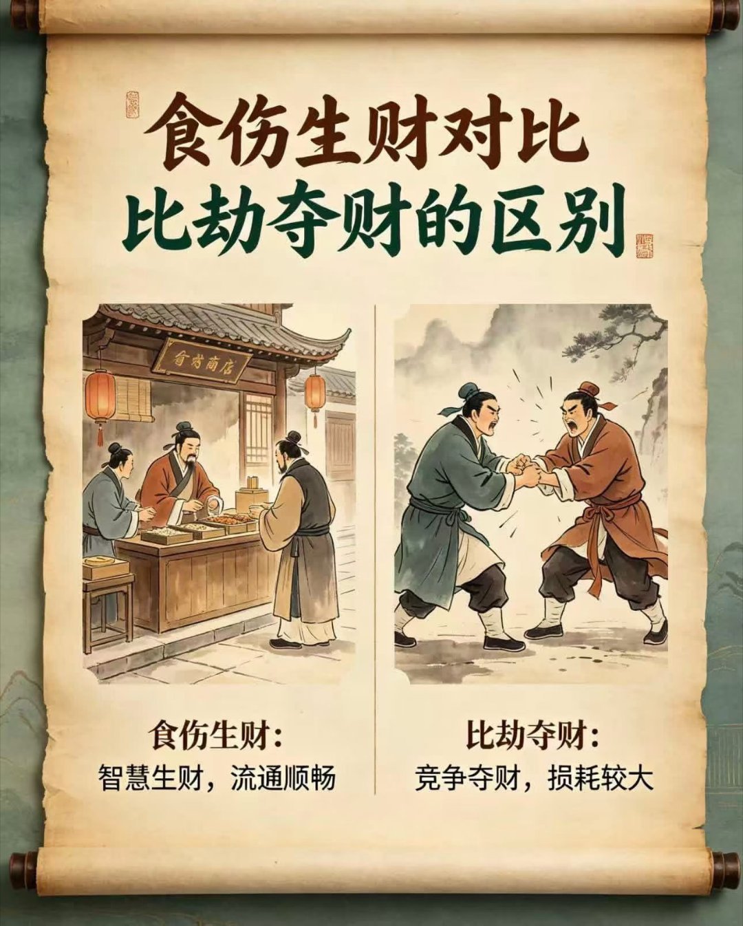 八字命理运势 八字基础知识食伤生财才是财比劫争财，实际也争一切，比劫为喜就不一样