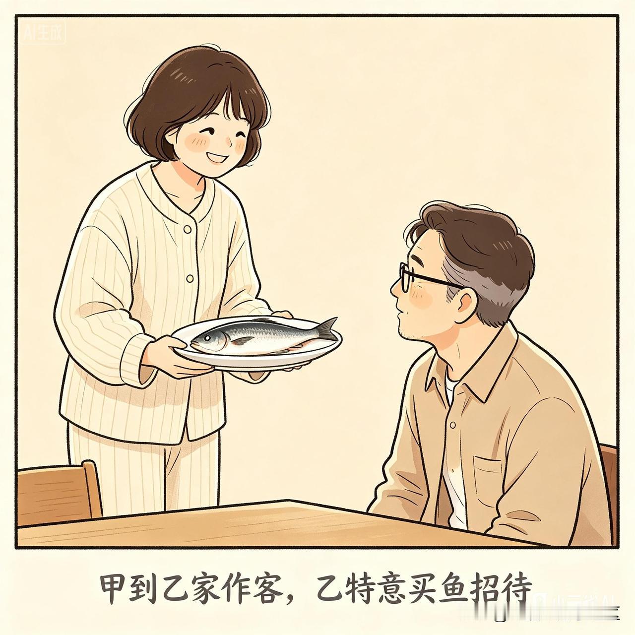 鱼的新闻
甲去乙家作客。乙买了一条鱼招待。甲仔细打量了一会，将鱼放在鼻子底下闻。