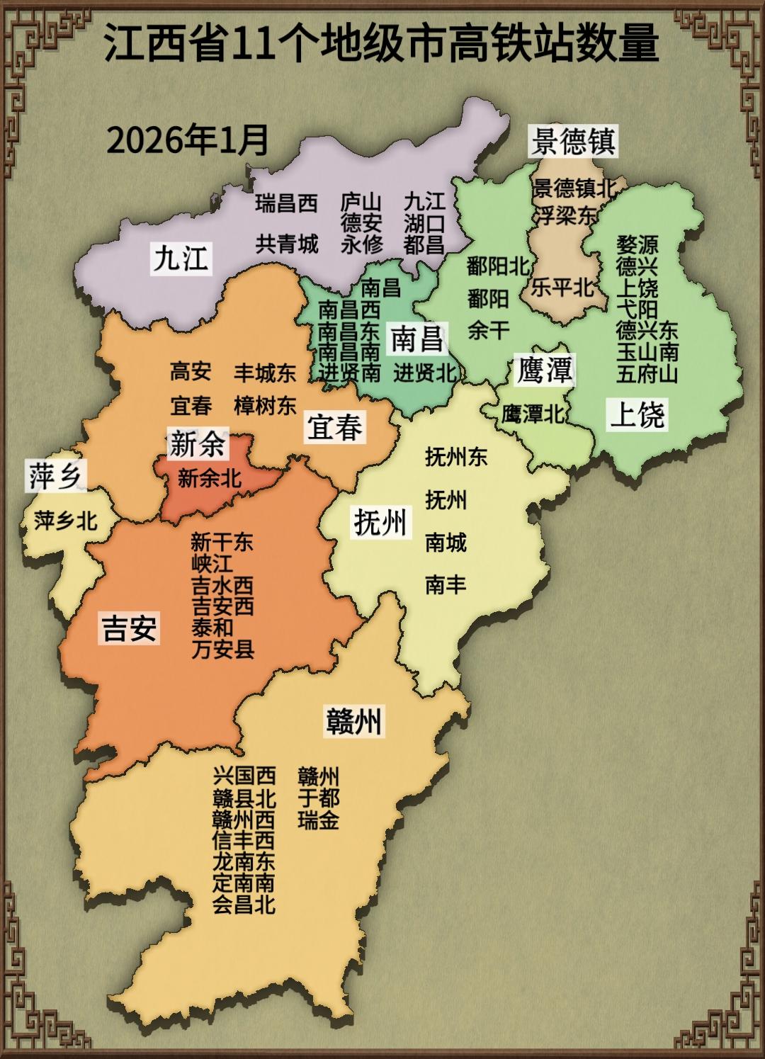 江西省11个地级市高铁站数量