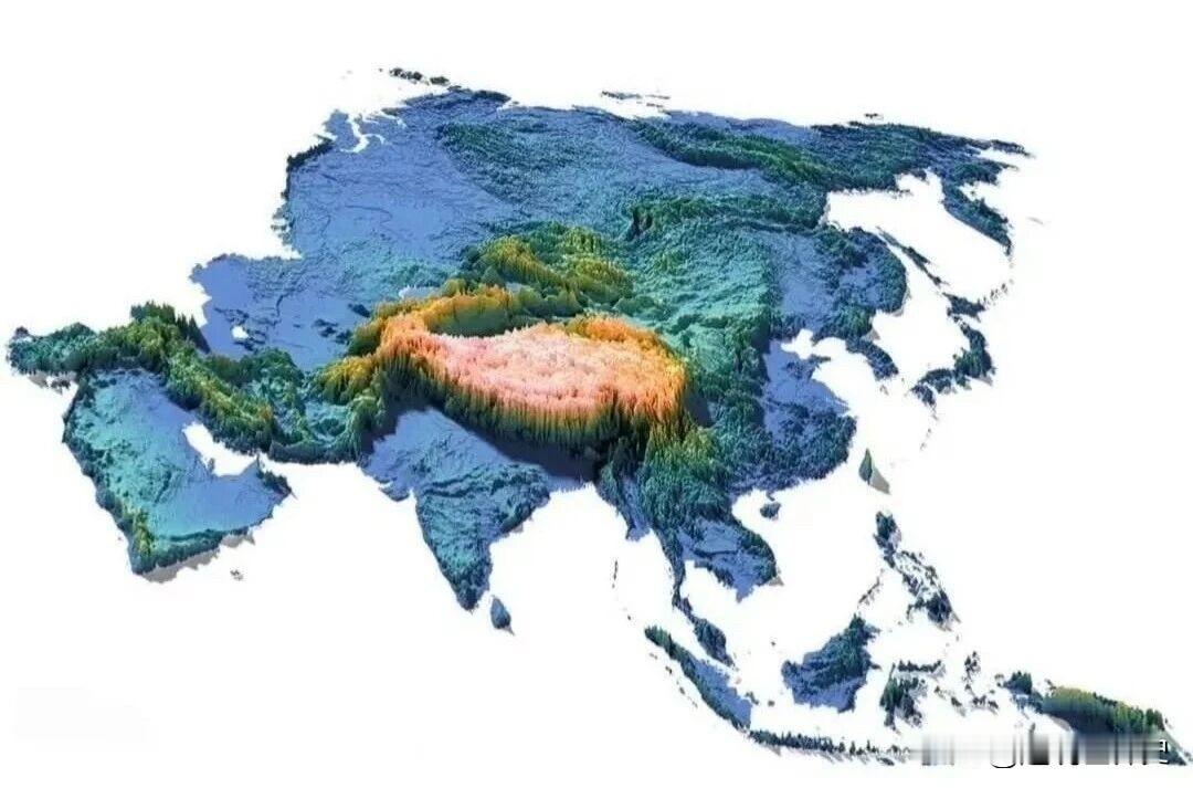 亚洲地形、地势图
看上去，喜马拉雅山脉真像一堵墙啊！ 