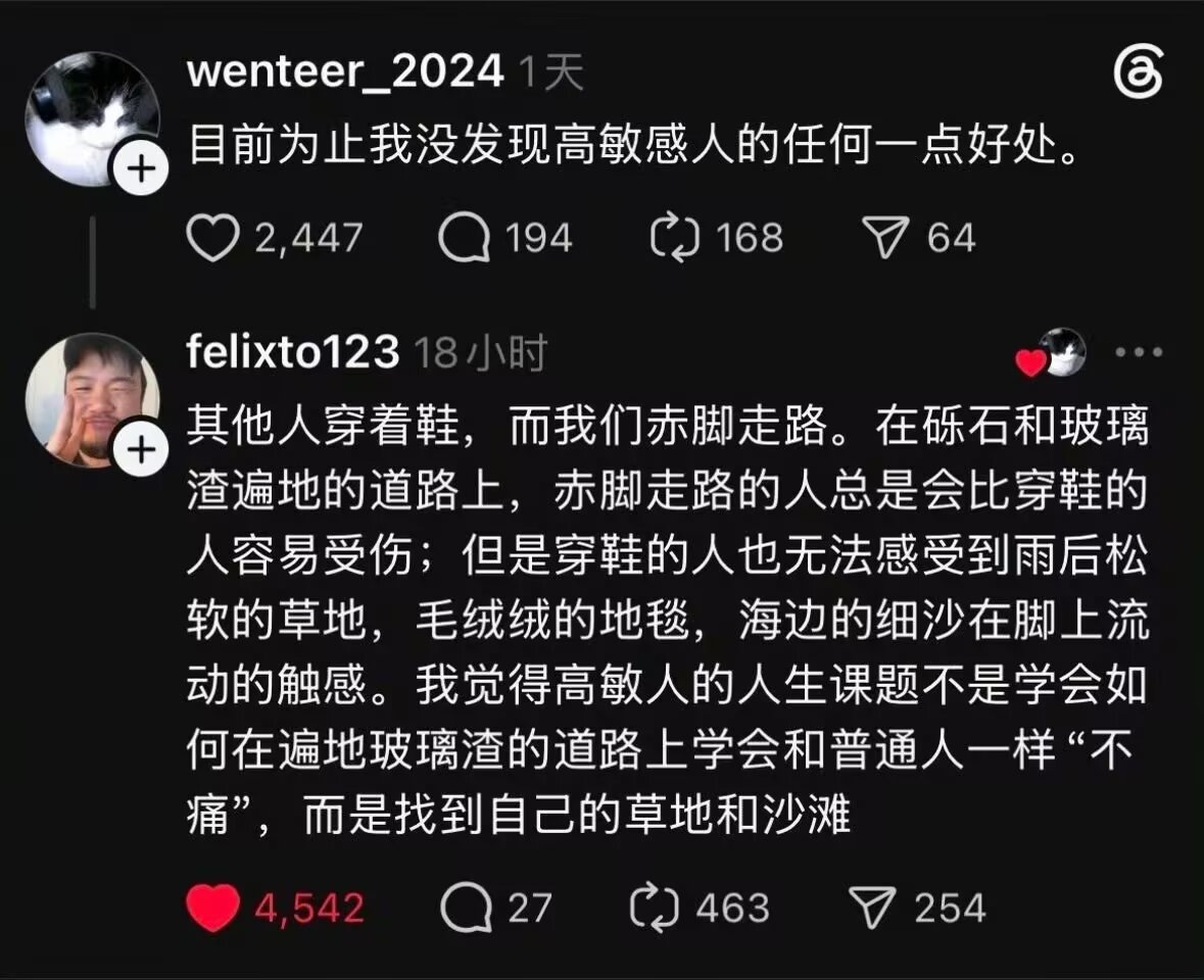 9759高敏感也是感受世界的天赋，我比别人更多地感到痛苦，我也比别人更多地感到幸