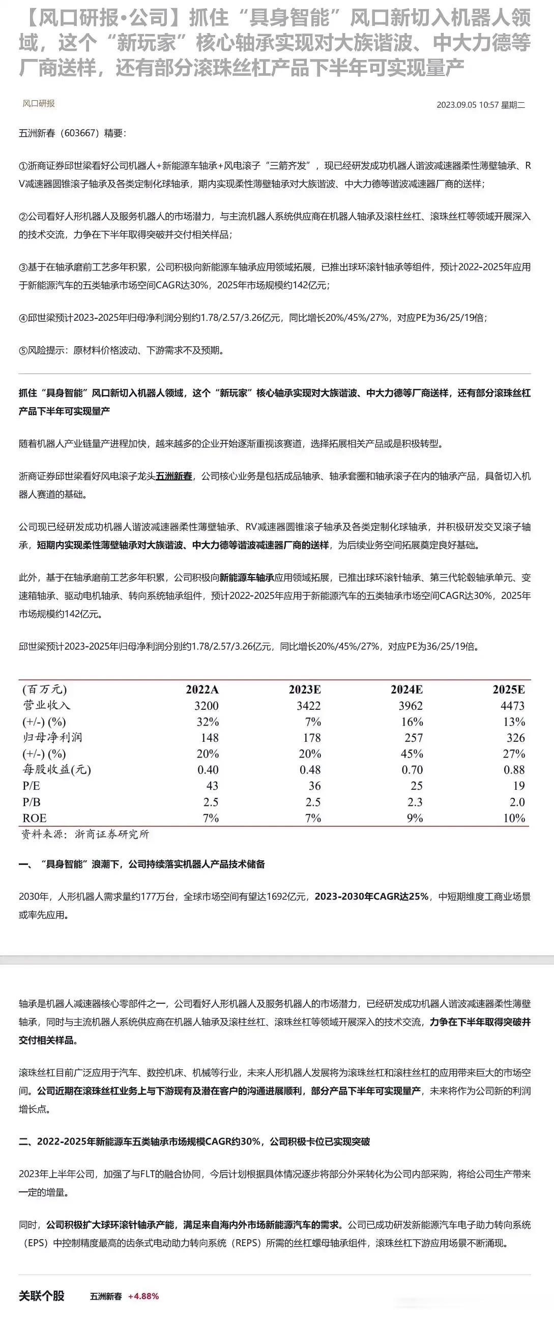 抓住“具身智能”风口新切入机器人领域，这个“新玩家”核心轴承实现对大族谐波、中大