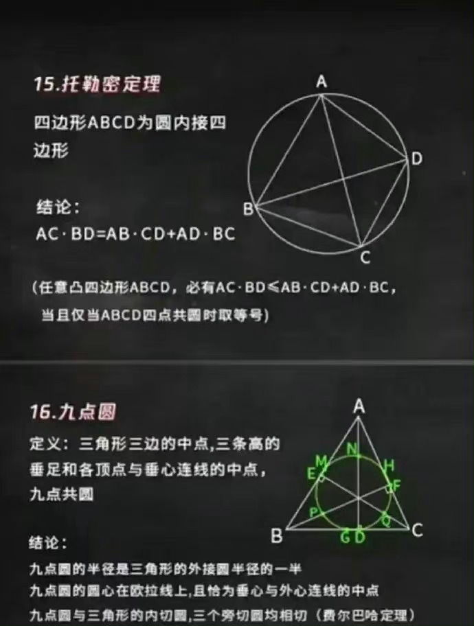 初中数学竞赛几何中常用的24个必备定理，给孩子马住！ 