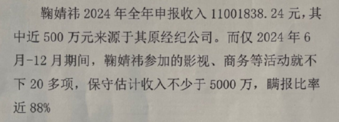 纯探讨。24年鞠婧祎已经很红了，全年收入只有1100万？一开始我还以为少数了一位