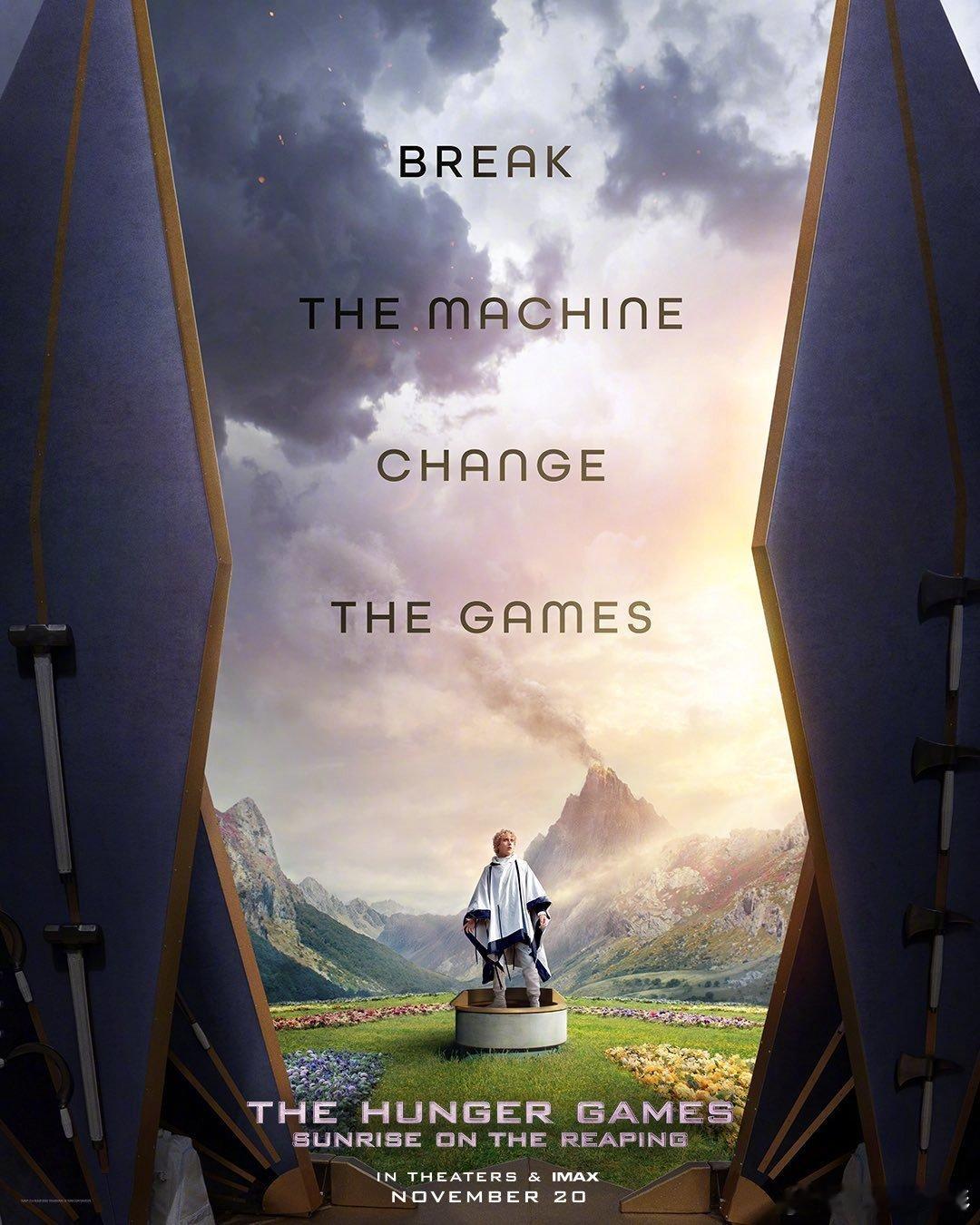 “饥饿游戏”系列新电影《饥饿游戏：收获日出》发布全新海报，11月20日北美上映。