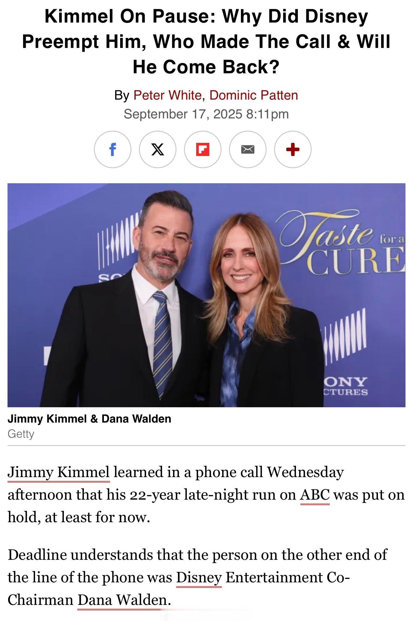 Deadline的消息：周三下午，在Jimmy Kimmel准备录制当晚节目的几